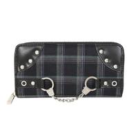 Banned Handcuff Wallet Scottish Tartan Check Punk Studs Studded Skull Zipper