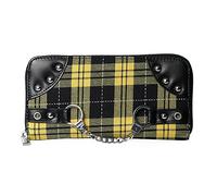 Banned Handcuff Wallet Scottish Tartan Check Punk Studs Studded Skull Zipper - Yellow