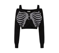 Banned Ligeia Knitted Cardigan - Gothic Skeleton Ribcage Knit Cropped Top, Black, S