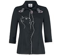 Banned Retro Vintage Cat and Butterfly Shirt - Black/UK-8