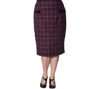 Banned Retro Vintage Maddy Checked Pencil Skirt Plus Size - Bordeaux/UK-20