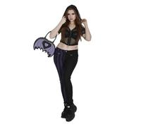 Banned Split Wide Striped Trousers Women's Emo Punk Gothic Skinny Pants Low Rise, Purple & Black, XS