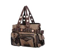 Banned Steampunk Shoulder Bag Howl of the Victorians Stripe Brown Studs, One Size