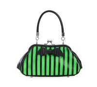 Banned Stripe Handbag Faux Leather Bat Bow Night of Mystery Stripy Gothic, Green, One Size