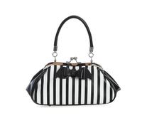 Banned Stripe Handbag Faux Leather Bat Bow Night of Mystery Stripy Gothic, White, One Size