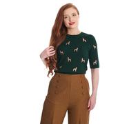 Banned Sweet Deer Jumper Knitted Embroidered 50s 60s Retro Half Sleeve, Green, L