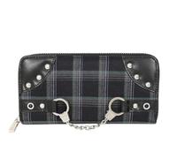 Banned Tartan Wallet - Grey Gothic Punk Chain Zip Purse Card Holder Handcuff Bag
