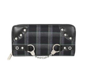Banned Tartan Wallet - Grey Gothic Punk Chain Zip Purse Card Holder Handcuff Bag