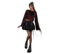 Banned Toxic Love Jumper - Cropped Gothic Flame Knit Sweater Top Oversized Style, Burgundy, XL