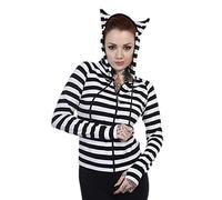 Banned Womens Cat Ears Striped Hoodie Black & White XL