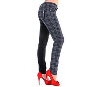 Banned Womens Grey Half Tartan Plaid Check Emo Punk Split Leg Skinny Trousers (36W)