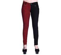 Banned Women's Half Red Striped Half Black Emo Punk Skinny Split Pants Trousers - (L/32/UK 14)