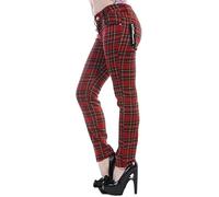 Banned Women's Red Tartan Plaid Check Emo Punk Skinny Trousers, Red, (2XL/36/UK 18)