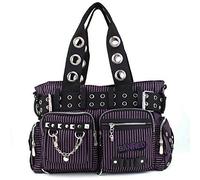 Banned Women's Shoulder Bag - Shoulder Bag Handcuffs and Rivets Black Lilac
