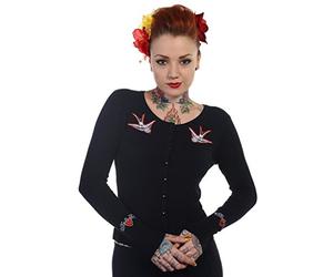 Banned Women's Swallow Bird Rockabilly Retro Cardigan, Black & Red, Small