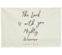 Banner Wall Decor Flag Sign Art for Baby Present Shower Baby Boy Girl Kid Nursery Bedroom Playroom Front Door-Christmas Gift-The Lord is with You Mighty Warrior-Christian Bible Verses-28.5×20 inch