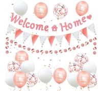 Banners Balloons Set,Welcome Home Banners Bunting Flags Garlands for New Home House Warming Welcome Back Family Baby Shower Party Supplies (Rose Gold)