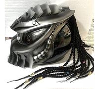 BANNESE Predator Motorcycle Helmet, Full Face Helmet Mask with Hair Braid And LED Light for Outdoor Riding Or Club Parties, And Cosplay Prop, DOT Certified,Thin Braids,M
