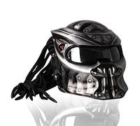 BANNESE Predator Motorcycle Helmet, Motorcycle Full Face Helmet with Hair Braid And LED Light for Outdoor Riding Or Club Parties, And Angle Acting Prop, DOT Certified,Black Wasp,M