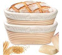 Banneton Bread Proofing Basket, 2 Pack 10“ Oval Sourdough Banneton Baskets with Linen Liners | Rattan Round Banneton Bread Basket for Sourdough Baking Supplies | Non-Stick Bread Proofing Bowl Gifts
