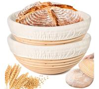 Banneton Bread Proofing Basket, 2 Pack 9 Inch Sourdough Banneton Baskets with Linen Liners | Round Banneton Bread Basket for Sourdough Baking Supplies | Non-Stick Bread Proofing Bowl Gifts