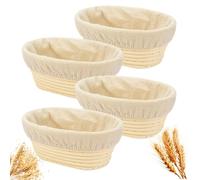 Banneton Bread Proofing Basket - Banneton Basket Set of 4 Pack 10 inch Oval Sourdough Proofing Basket with Liner - Handmade Rattan Proofing Rising Bowl for Artisan Bread Making Baking Supplies