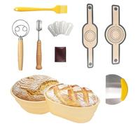 Banneton Bread Proofing Basket Set:2 Pcs Silicone Baskets 9 Inch Round & 10 Oval with Essential Bread Baking Tools-Bread Sling, Danish Dough Whisk, Dough Scraper, Silicone Brush