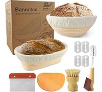 Banneton Bread Proofing Basket Set for Sourdough Bread Baking: 23cm Round & 25cm Oval Rattan Proving Bowls with Liner, Bread Lame, Dough Scraper, Brush, Baking Gifts for Professionals and Home Bakers