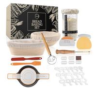 Banneton Bread Proofing Basket Set Sourdough Starter Kit 9"Round 10"Oval Rattan Proofing Basket, 24oz Wide Sourdough Starter Jar, Bread Lame, Sourdough Bread Baking Supplies, Banneton Basket Gift Set