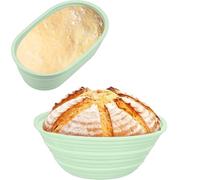 Banneton Bread Proofing Baskets,Silicone Sourdough Bread Baking Supplies, Bread Proofing Baskets for Sourdough, 9.3" Round & 10.2" Oval Collapsible Sourdough Baking Basket (Green)
