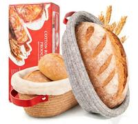 Banneton Proofing Basket, 2 x 10" Oval Round Sourdough Bread Proving Basket with Liner & Cover | Cotton Rope Sourdough Starter Baskets Baking Accessories, Artisan Baking Gifts for Women, Wife, Bakers