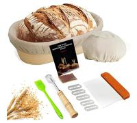 Banneton Proofing Basket - Oval Bread Proofing Set, 100% Natural Rattan Sourdough Basket with Baking Supplies, Bread Lame, Dough Scrapers, Linen Liner & Silicone Brush