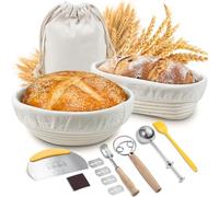 Banneton Proofing Basket, Sopito 9"Round& 10"Oval Sourdough Starter Kit Natural Rattan, Sourdough Proving Basket for Bread Making Professional, Liners, Bread Lame & Dough Whisk