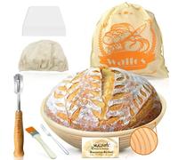 Banneton Sourdough BasketS Set - Walfos Sourdough Starter kit, Natural Rattan - 25cm(10in) Bread Proofing Basket, Bread Lame, Dough Scraper, Cloth Liner, Storage Bag, Cleaning Brush & Bread Fork