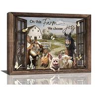 banonaty Farm Animals Wall Art Country Cow Pig Horse Chicken Sheep Pictures Wall Decor Farmhouse Animal Artwork Home Decoration For Kitchen Bedroom Living Room Bathroom Framed 16''x12''