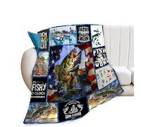 Banonaty Fishing Fish Throw Blanket Cozy Fleece Flannel 40"x50" Art Deco Patterned Gift for Men Fisherman