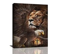 Banonaty Lion Eagle Wall Art Christian Lion of Judah Canvas Prints - Masculine Modern Home Decor for Living Room, Bedroom, Bathroom - Framed 12''x16''