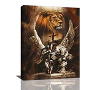 banonaty Lion Wall Art Christian Lion Wall Decor Lion Of Judah Knight Templa Pictures Canvas Prints Artwork Modern Home Decorations For Living Room Bedroom Bathroom Framed 12''x16''