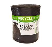 New Recycled 110 Litre Strong Tie Top Large Refuse Sacks Kitchen 90 Black Bags