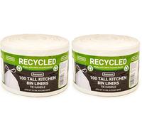 Banquet Recycled 100 Tie Handle Tall Kitchen Bin Liners, White (2 Pack - 200 Bags)