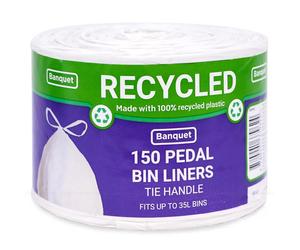 Banquet Recycled Tie Handle Kitchen White Bin Liners Fits 35L - Pack of 150 Bags