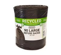 New Recycled 110 Litre Strong Tie Top Large Refuse Sacks Kitchen 90 Black Bags