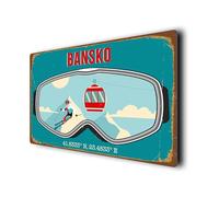Bansko Ski Resort Sign | GPS Coordinates Plaque | Weatherproof Aluminium Composite Signs | Indoor/Outdoor Decorative Signage I Skiing Wall Art