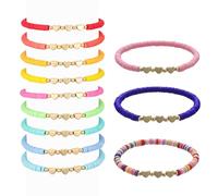 Bansusu 12Pcs Colorful Girls Bracelets Flat Heart Bead Adjustable BFF Friendship Bracelets Friendship Bracelet For Girls Women Summer Surfer Beach Party Accessories