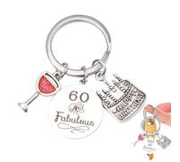 Bansusu 1Pcs 60th Birthday Keyring Inspirational 60 And Fabulous Pattern Stainless Steel 60th Birthday Gifts Anti-Rust 60th Keyrings for Women wfor Grandma Grandad Mum Dad birthday Gifts