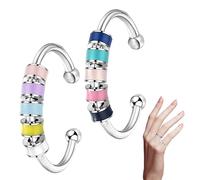 Bansusu 2PCS Fidget Rings for Anxiety Women Adjustable Spinning Enamel Anxiety Relief Rings Open Finger Rings for Girls