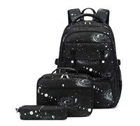 Bansusu 3Pcs Galaxy Boys Backpacks Set with Lunch Box, Capacity Middle School Bags Backpack Elementary Bookbags for Kids