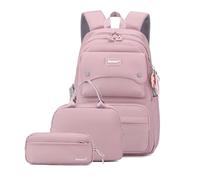 Bansusu 3Pcs Girls Backpack and Lunchbox Set for School Kids, Solid Color School Bag Classic Backpack for Girls with Lunch Bag, Purple