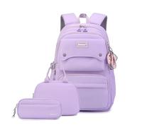 Bansusu 3Pcs Girls Backpack and Lunchbox Set for School Kids, Solid Color School Bag Plain Backpack for Girls with Lunch Bag, Light Purple