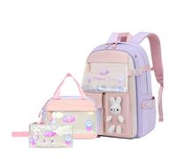 Bansusu 3Pcs Kawaii Bunny Kids Backpack Set for Girls with Lunch Bag and Pencil Case, Girls School Bag Rucksack for Kids School, Purple-S